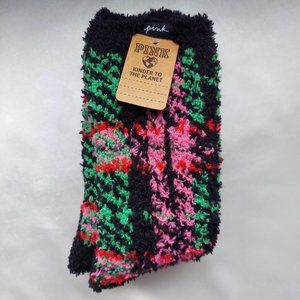 Victoria's Secret PINK Multi-colored Plaid Fuzzy Crew Socks, One Size